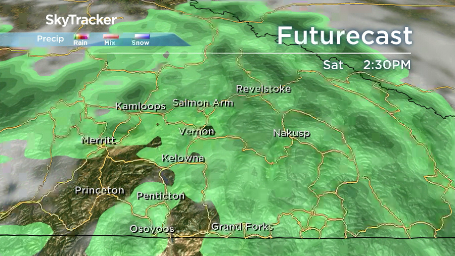 There is a chance of showers and risk of a thunderstorm mainly at higher elevations Friday afternoon in the Okanagan.