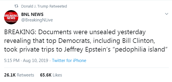 Screenshot of one of U.S. President Donald Trump’s retweets.