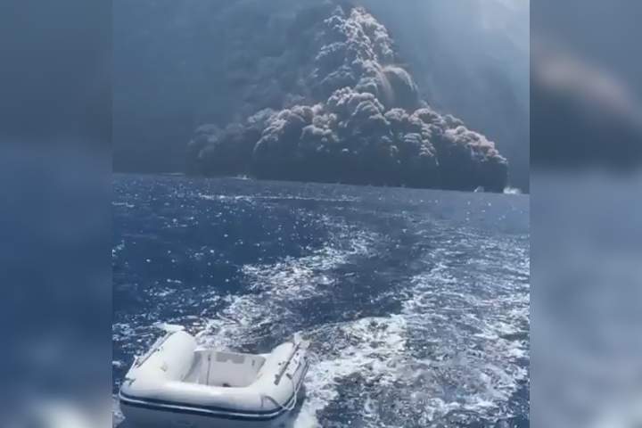Elena Schiera and her family escape from an erupting volcano on Stromboli Island in Italy in this image from video recorded Aug. 28, 2019.