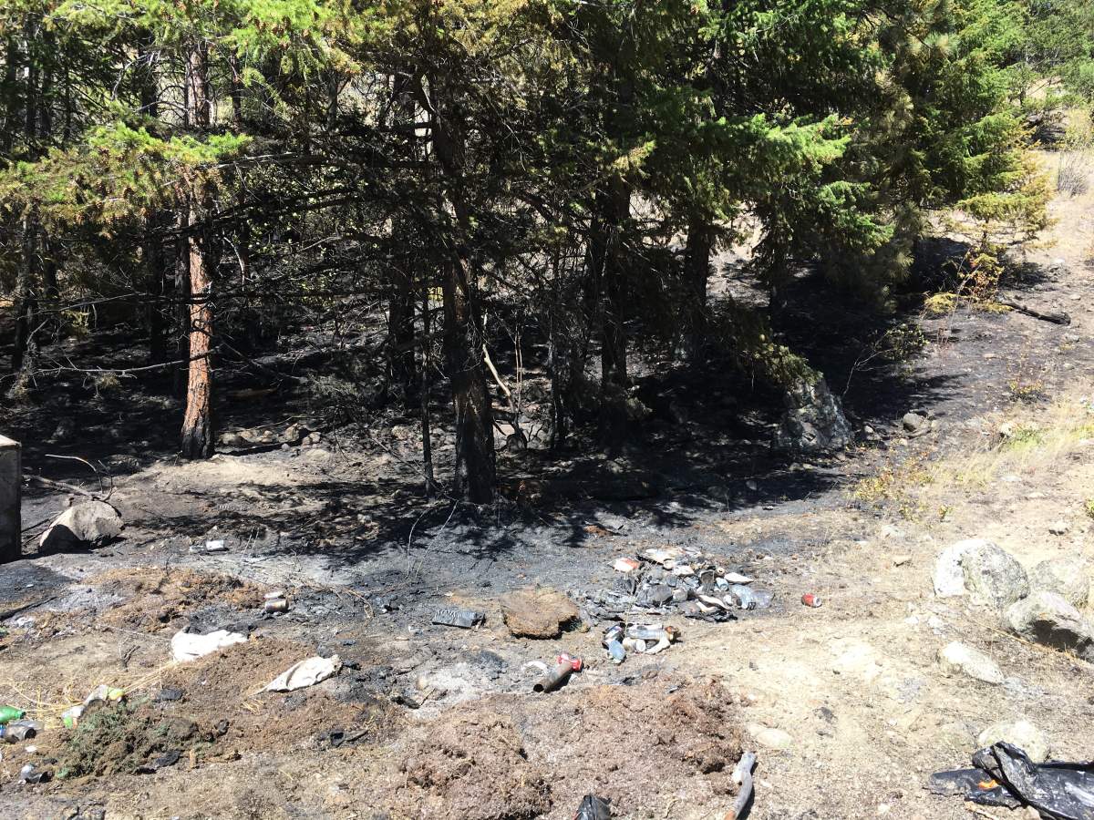The site of a wildfire in West Kelowna on Saturday night.
