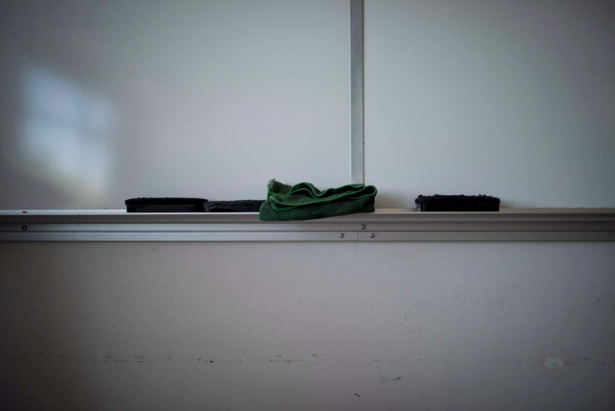 A whiteboard is pictured at a school.