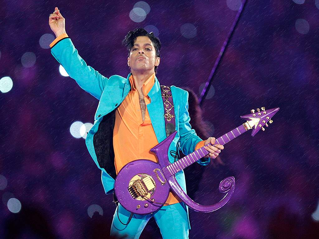 Prince performs during the halftime show at the Super Bowl XLI football game at Dolphin Stadium in Miami, Fla., in 2007.