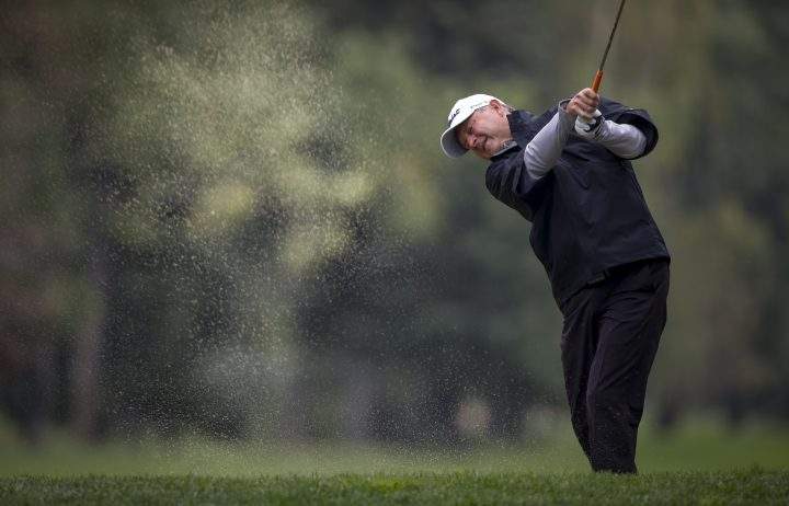 Wes Short Jr., of Austin, TX, hits from a sand trap on the seventh fairway during the PGA Tour Champion’s Shaw Charity Classic golf event in Calgary, Sunday, Sept. 1, 2019.