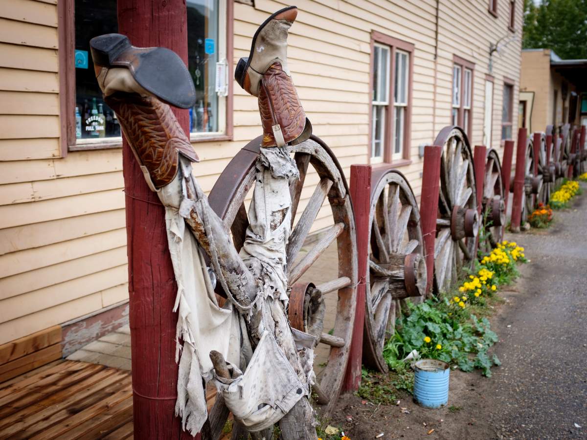 Welcoming cowboy boots at the historic and colourful Last Chance Saloon in the ghost town of Wayne near Drumheller, Alta., Thursday, Sept. 19, 2019.