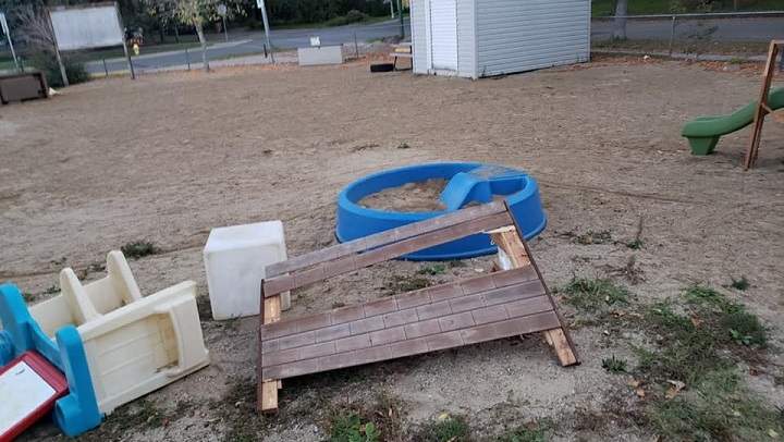 The playground at the YMCA childcare centre at Marion McVeety Elementary School was vandalized over the weekend. Provided / YMCA of Regina