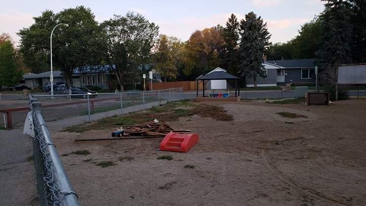 The playground at the YMCA childcare centre at Marion McVeety Elementary School was vandalized over the weekend. Provided / YMCA of Regina