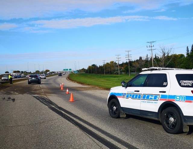 The scene of the collision involving a semi and pickup truck on Ring Road near the Wascana Parkway exit.