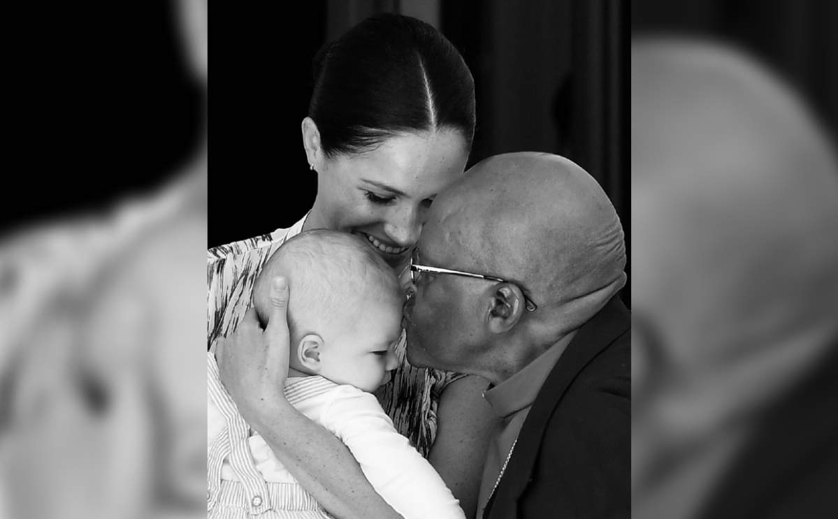 Desmond Tutu kissed royal baby Archie Harrison on the forehead.