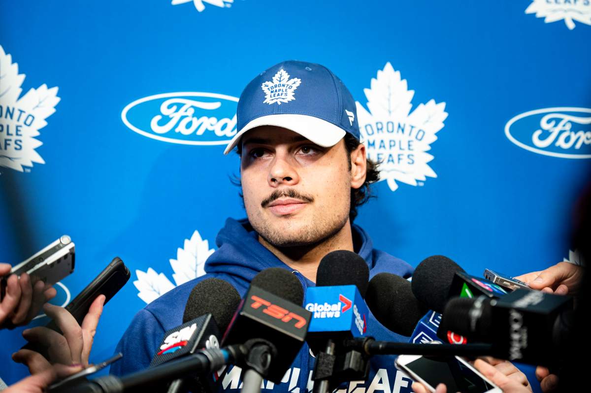 Toronto Maple Leafs centre Auston Matthews speaks to media in Toronto, on Thursday, September 12, 2019.