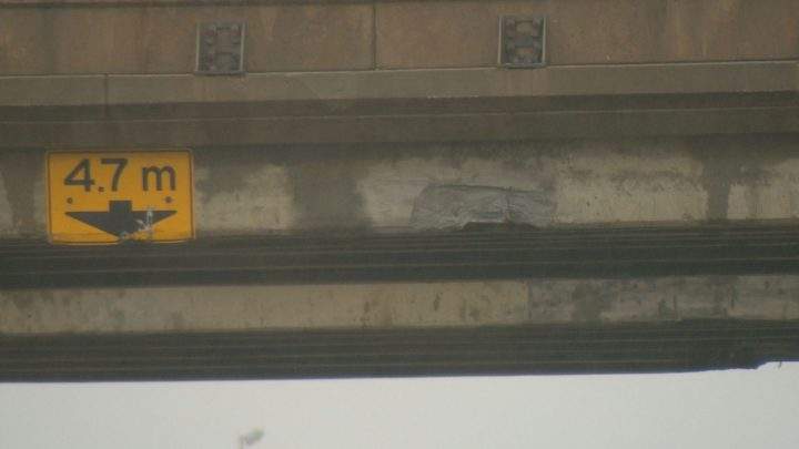 The damage was caused by a vehicle that drove under the bridge either Friday or Saturday, according to RCMP. File / Global News