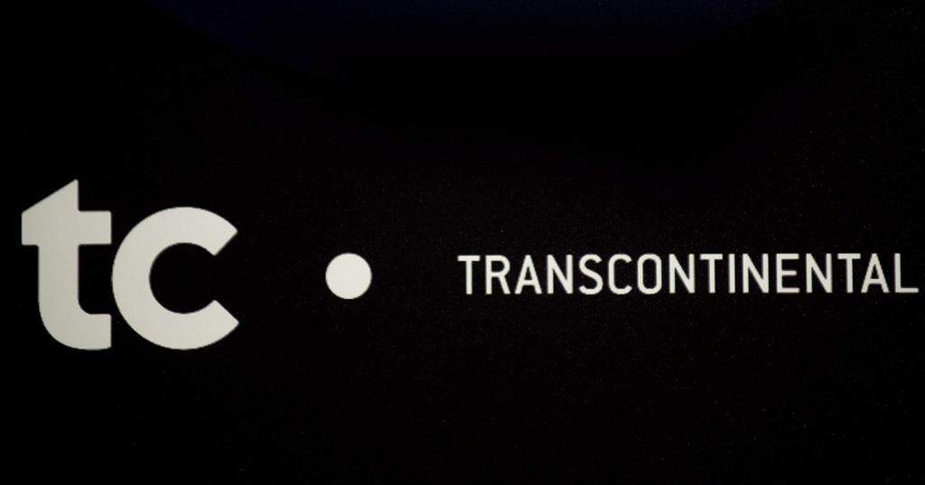 A TC Transcontinental sign is pictured at the company's annual general meeting in Montreal, Tuesday, March 11, 2014.