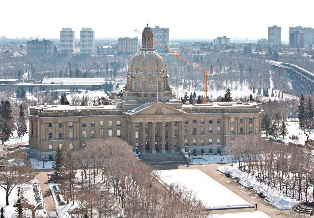 The view of the Alberta Legislature from the premier's penthouse apartment is seen in Edmonton on Friday, March 28, 2014. THE CANADIAN PRESS/Jason Franson.