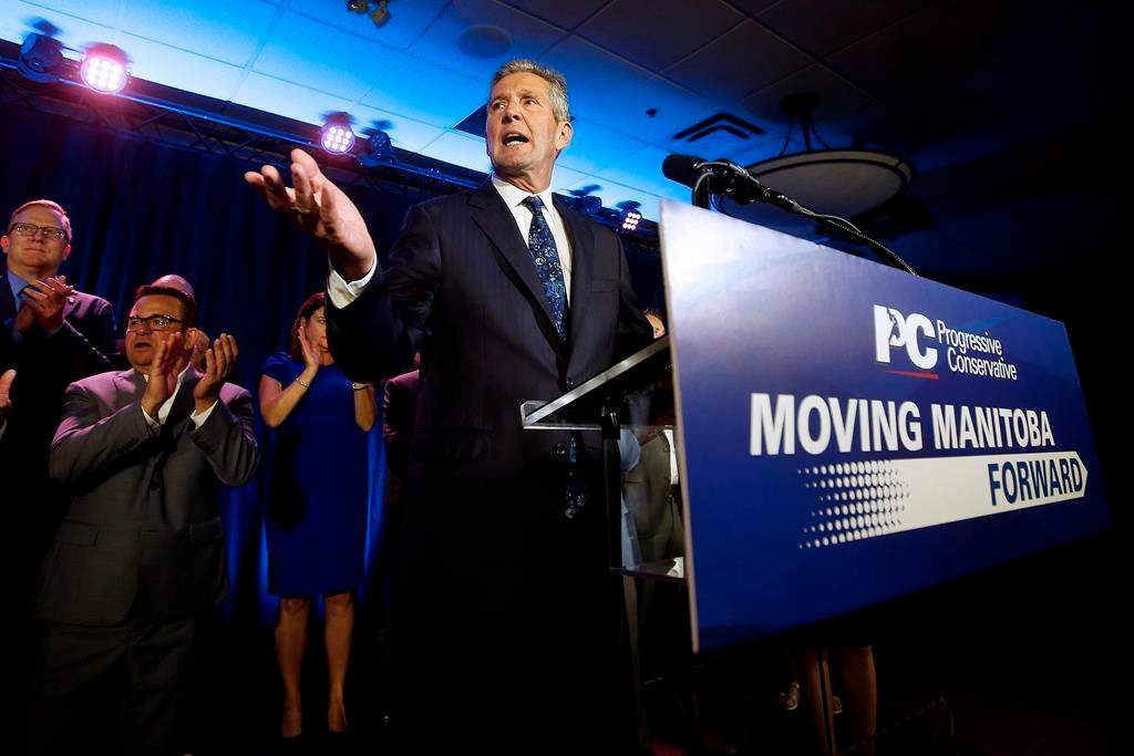 Then Manitoba PC leader and premier Brian Pallister celebrates winning the Manitoba election in Winnipeg on Sept. 10, 2019.