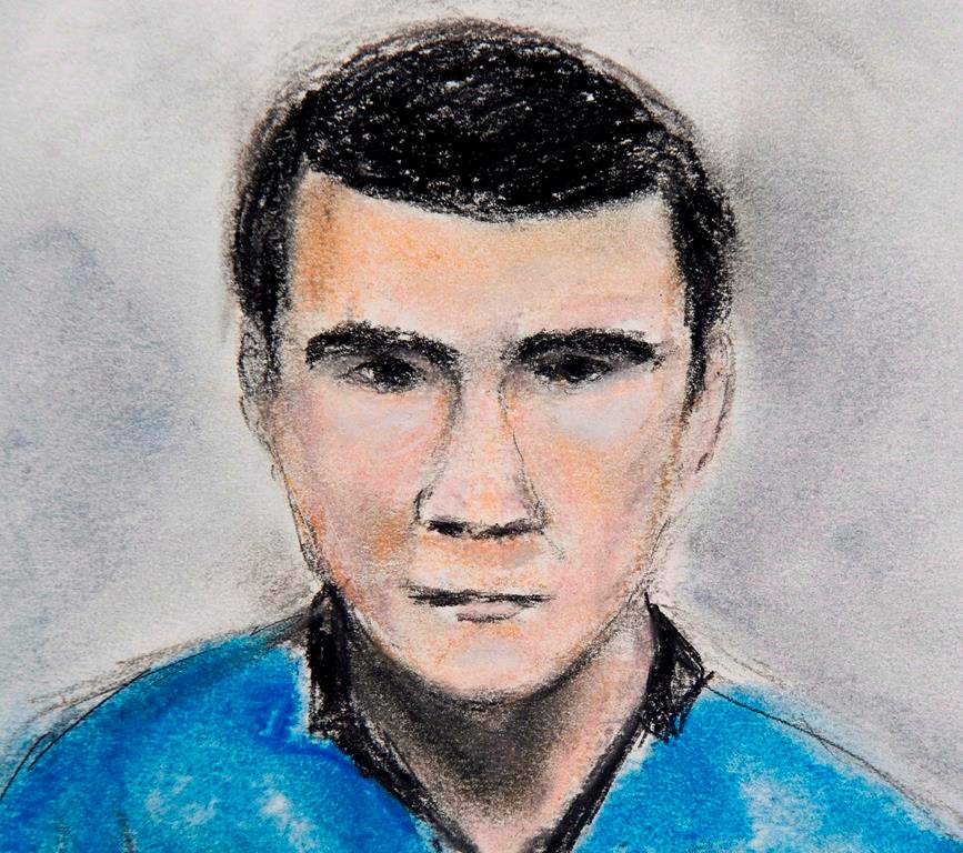 Matthew de Grood appears in a Calgary court on Tuesday April 22, 2014 in this courtroom sketch. 