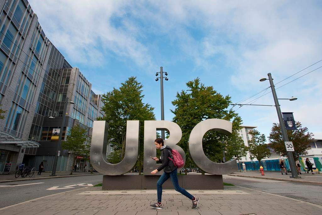 The UBC sign is pictured at the University of British Columbia in Vancouver, Tuesday, Apr 23, 2019. A nationwide get-out-the-vote campaigns targeting post-secondary students launches today to maintain gains in turnout at the polls among the nation's youngest voters. THE CANADIAN PRESS/Jonathan Hayward.
