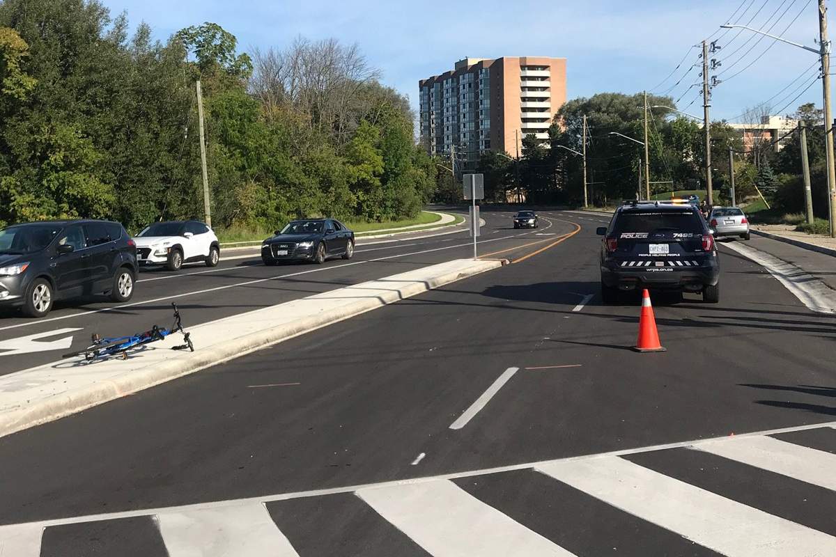 The cyclist was taken to hospital with non life-threatening injuries.