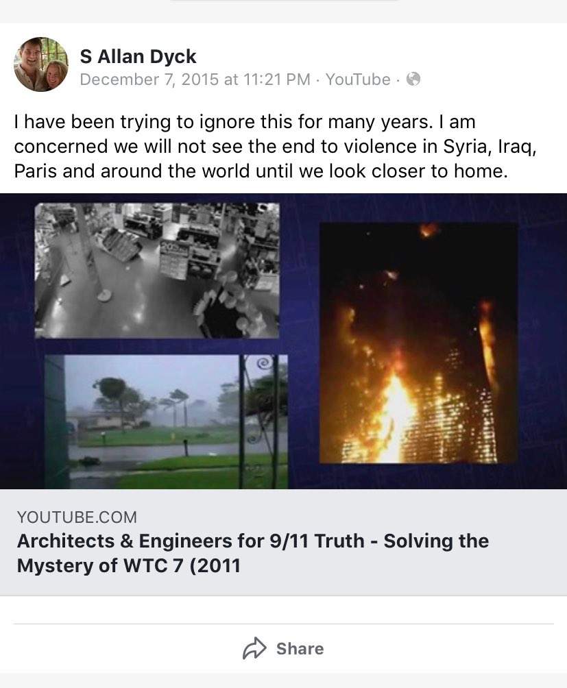 Brandy Davis, campaign manager for Guelph Green Party candidate Steve Dyck, says the post from December 2015 has been deleted from his page.