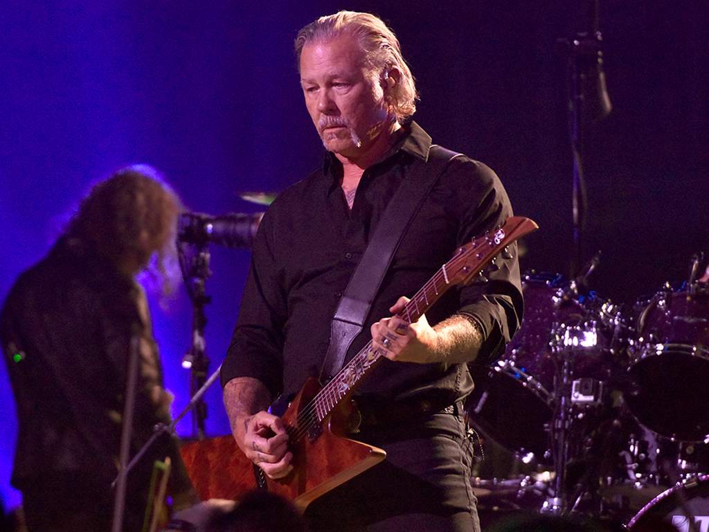 Kirk Hammett (L) and James Hetfield of Metallica perform during the S&M2 concerts at the opening night at Chase Center on Sept. 6, 2019 in San Francisco, Calif.