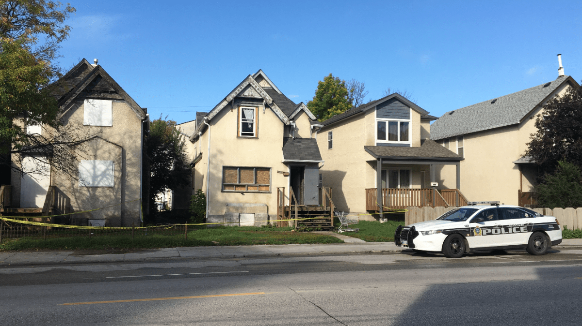 Winnipeg Police investigating at the scene of a homicide on Balmoral Street, Sunday morning.