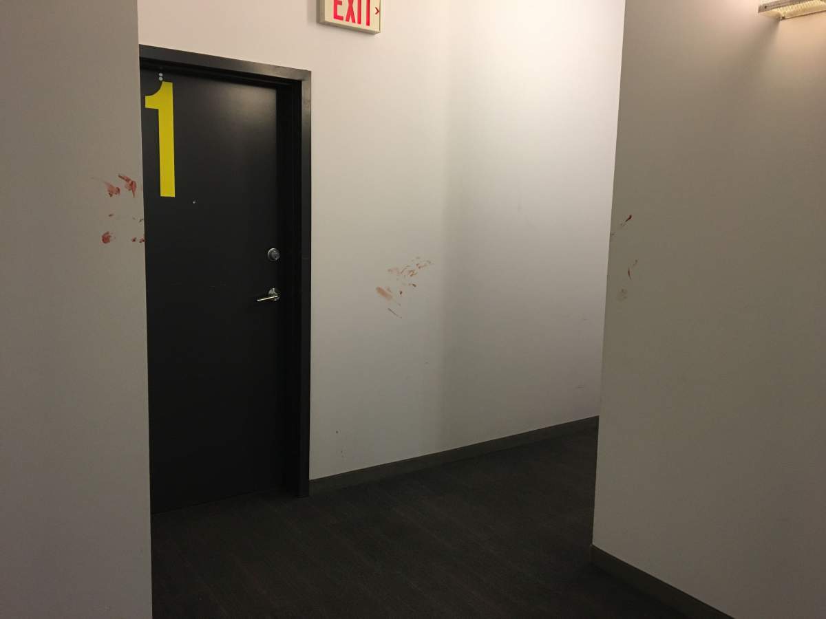 Blood on the walls on the inside of 265 Portage Ave. early Sunday morning.