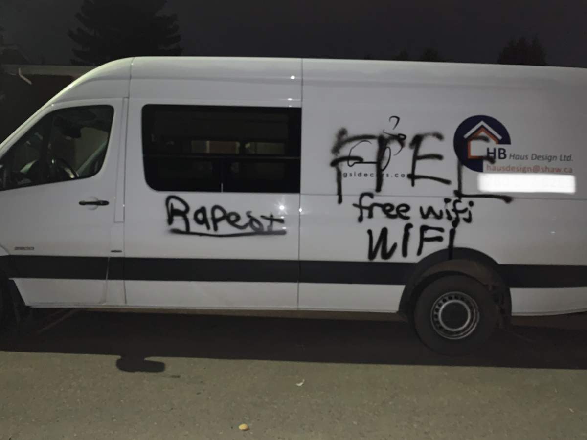 A company vehicle was vandalized in the McQueen neighbourhood.