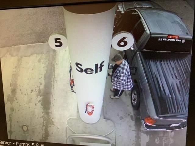 A still image from gas station surveillance video shows Gordon Solloway putting gas in his truck in Rutland on Thursday morning.