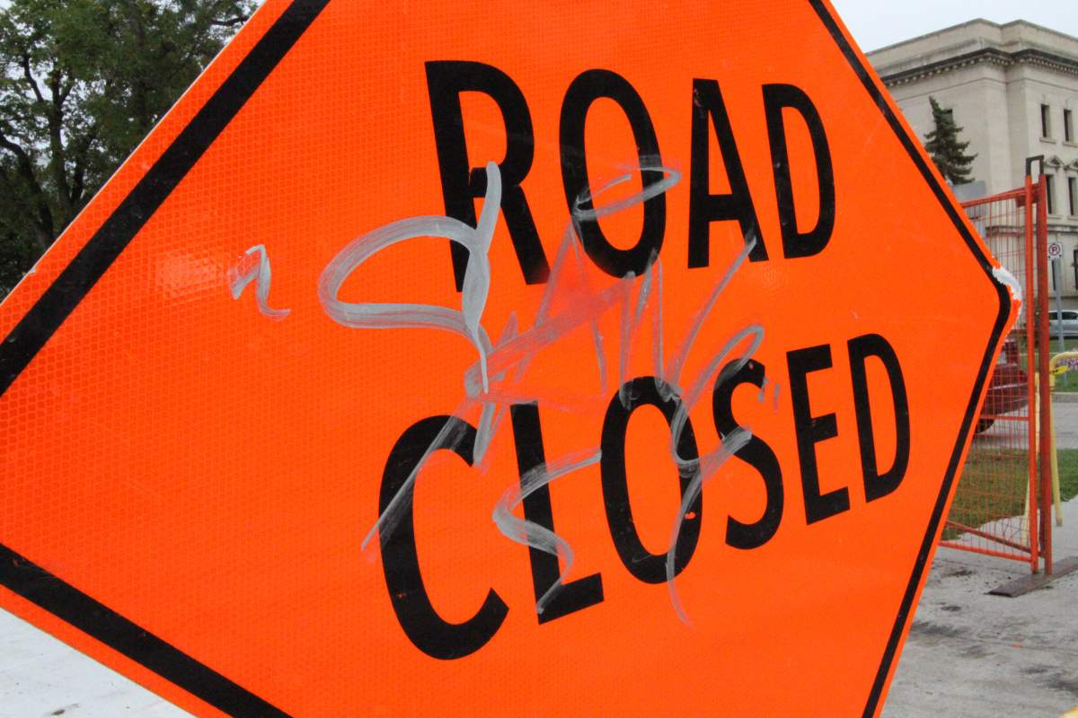 A road closed sign.