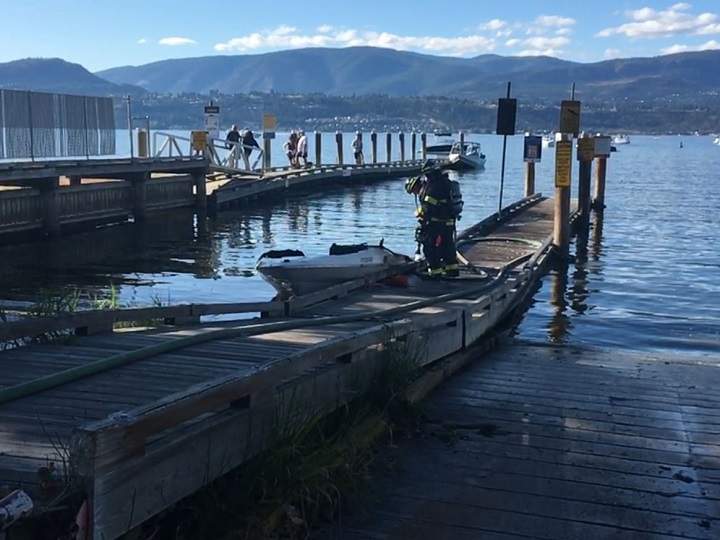 A closer look at the boat and its location after the fire was extinguished.