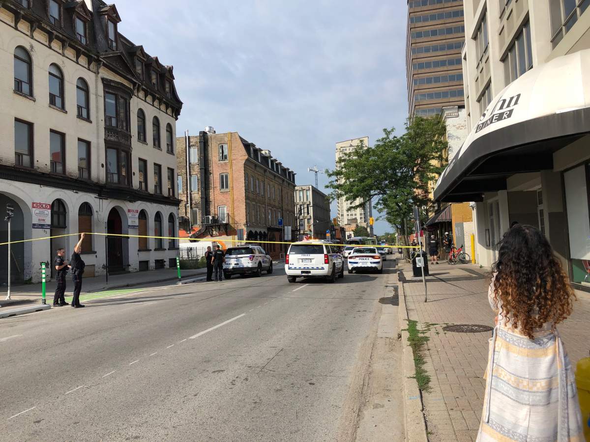 London police block off the intersection of King and Richmond streets on Tuesday morning.