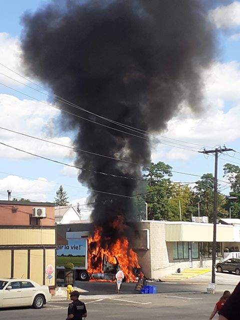 A fire destroyed the cab of a tractor trailer parked outside Foodland in Madoc, Ont., on Tuesday afternoon.