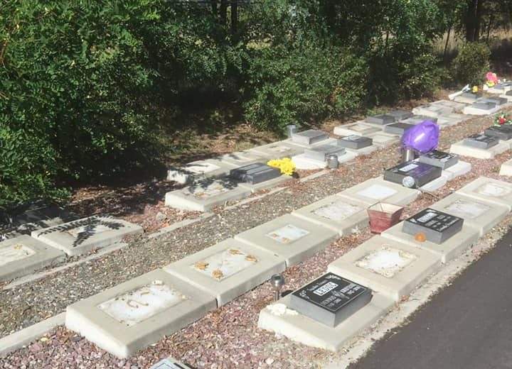 Missing grave plaques at the Westbank Cemetery in West Kelowna. 