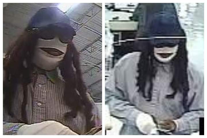 A suspect dubbed the 'Mummy Marauder' is shown during a robbery at a bank in Houston, Texas, on Sept. 13, 2019.
