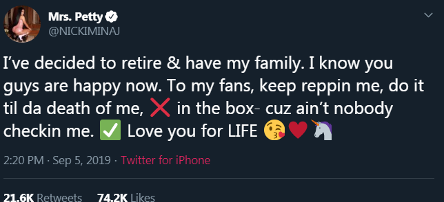 @NickiMinaj / Twitter