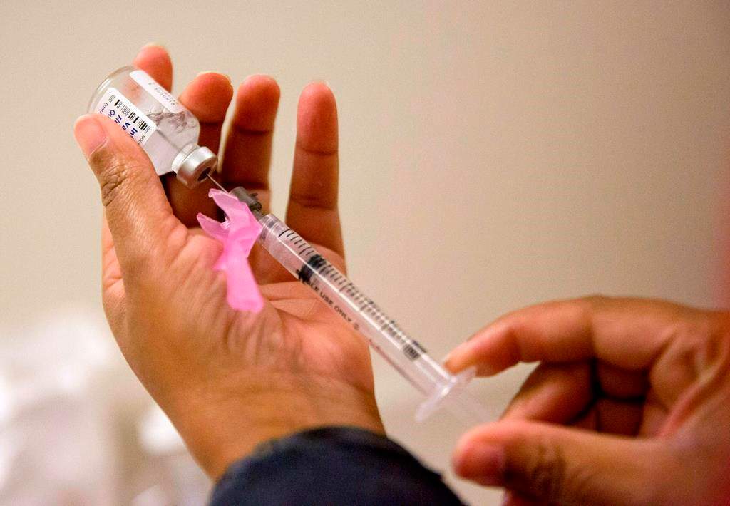 In this Feb. 7, 2018 file photo, a nurse prepares a flu shot.