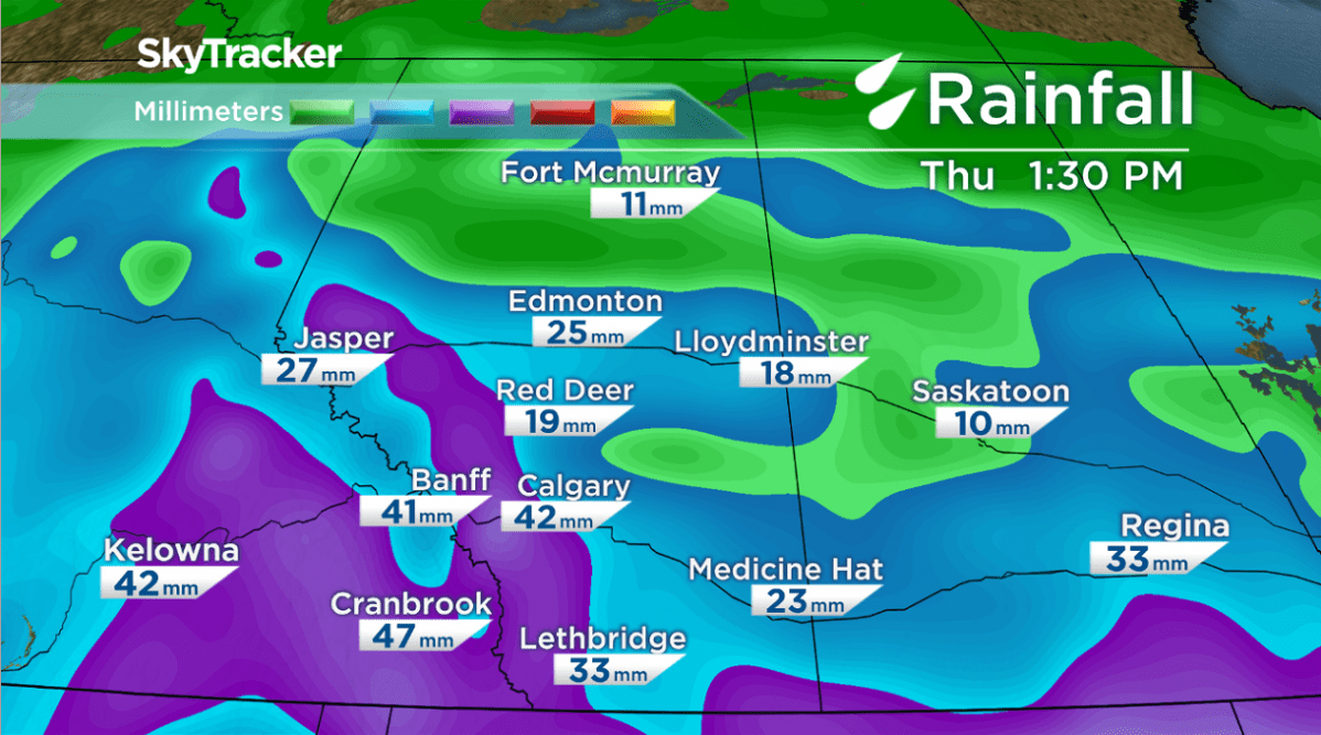 Note: this is one forecast model showing how much rain could fall by next week Thursday. Weather models are subject to change, stay updated by checking your local forecast.
