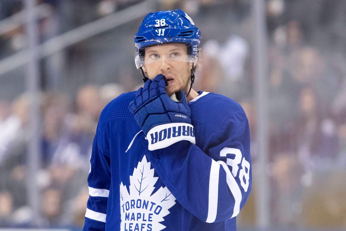 Toronto Maple Leafs defenceman Rasmus Sandin during NHL pre-season hockey action against the Buffalo Sabres in Toronto on Sept. 20, 2019.
