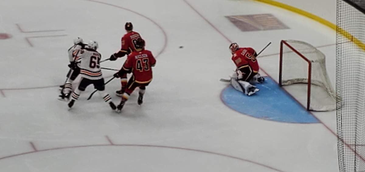 The Calgary Flames rookies beat the Edmonton Oilers rookies 1-0 Saturday night in Red Deer. 