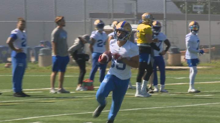 Running back John Santiago practices with the Winnipeg Blue Bombers.