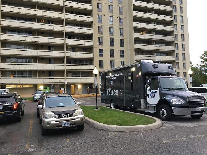 Police on scene investigating the homicide in Scarborough.