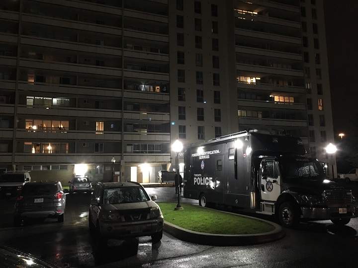 A photo from the scene, where homicide detectives are investigating a man’s death in Scarborough.