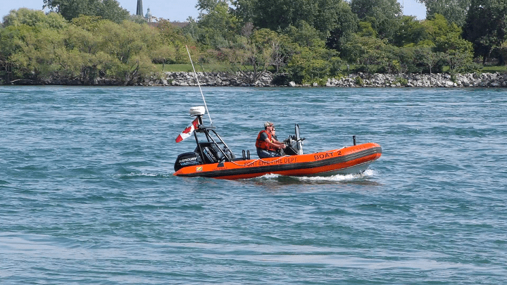 Emergency crews could be seen searching in the Niagara River Saturday.