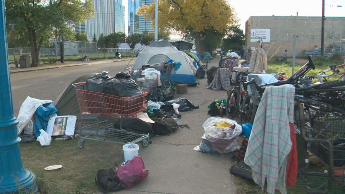 A homeless camp along 105A Avenue between 96 and 97 Street, near the Bissell Centre in central Edmonton on Thursday, September 19, 2019. 