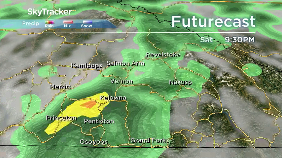 There is a chance of showers and risk of a thunderstorm late Saturday in the Okanagan.