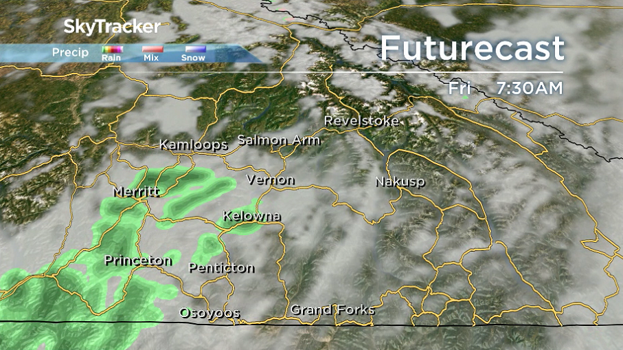 There is a chance of showers in the Central Okanagan to start the day Friday morning.
