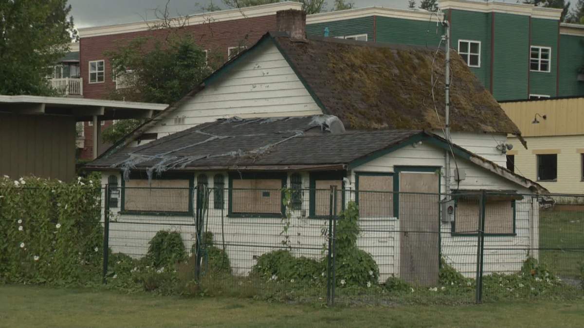 A building sits boarded up near downtown Fort Langley on Sept. 2, 2019.