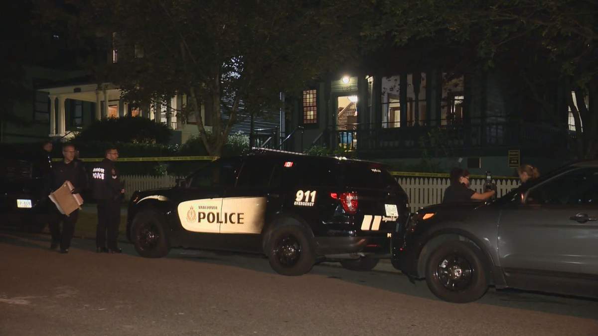 Vancouver police in a West End neighbourhood where they say a man died under suspicious circumstances on Sept. 10.