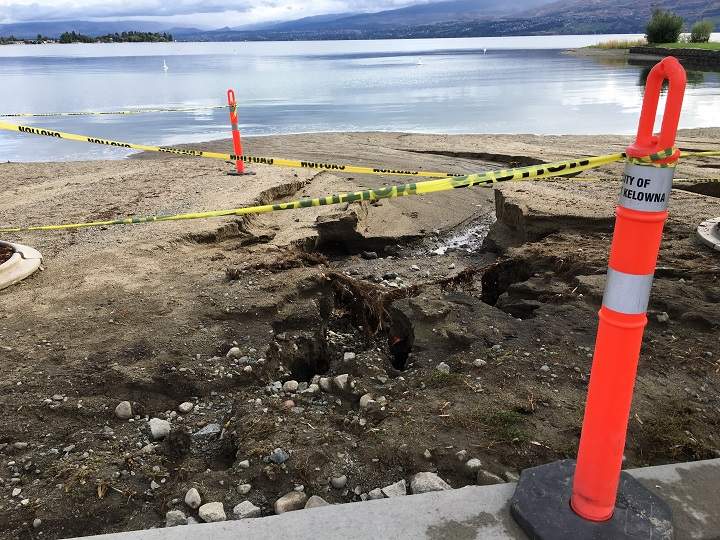 The sudden rainstorm on Tuesday morning caused minor damage to Willow Beach in West Kelowna.