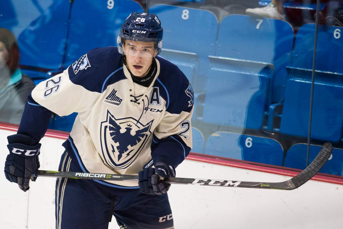 Nicolas Poulin (#26), player of Sherbrooke Phoenix, season 2017-18 of the QMJHL in Drummondville, Que. on Friday,  September 15, 2017.