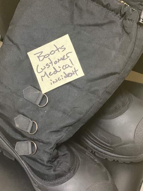 The boots in which Chris Turner says he found a syringe.