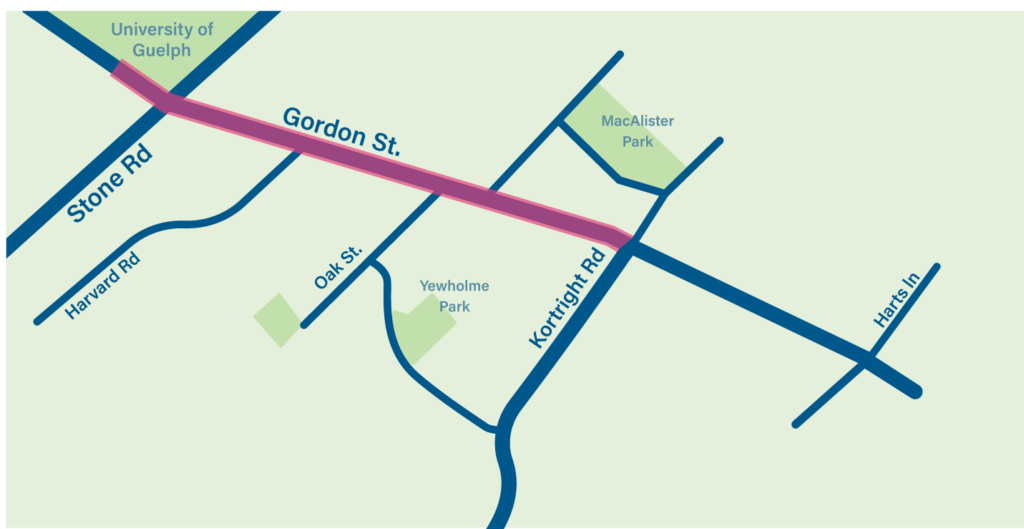 A stretch of Gordon Street in Guelph will be temporarily transformed into a transit priority corridor.